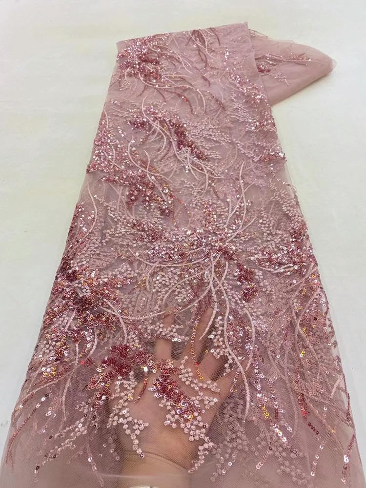 Luxus Rosa Französisch Tüll Net Pailletten Spitze Stoff Afrikanische Spitze Stoff 5 Yards Für Nigeria Hochzeit Party Kleid