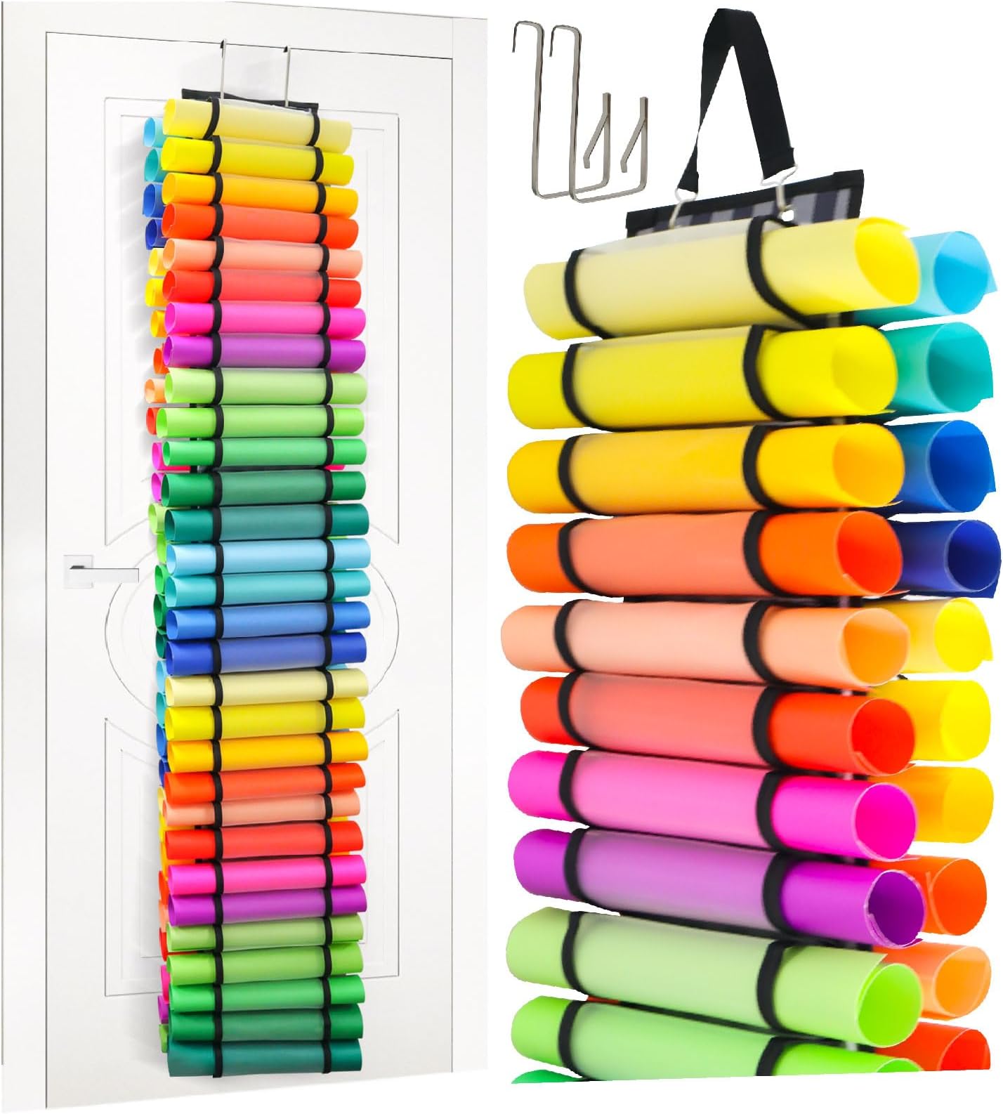 Vinyl Roll Holder, 60 Compartments Vinyl Roll Storage for Permanent Vinyl Organizer, Craft Storage Organizer,Vinyl Storage Rack for Home Crafts, Door/Wall Mount