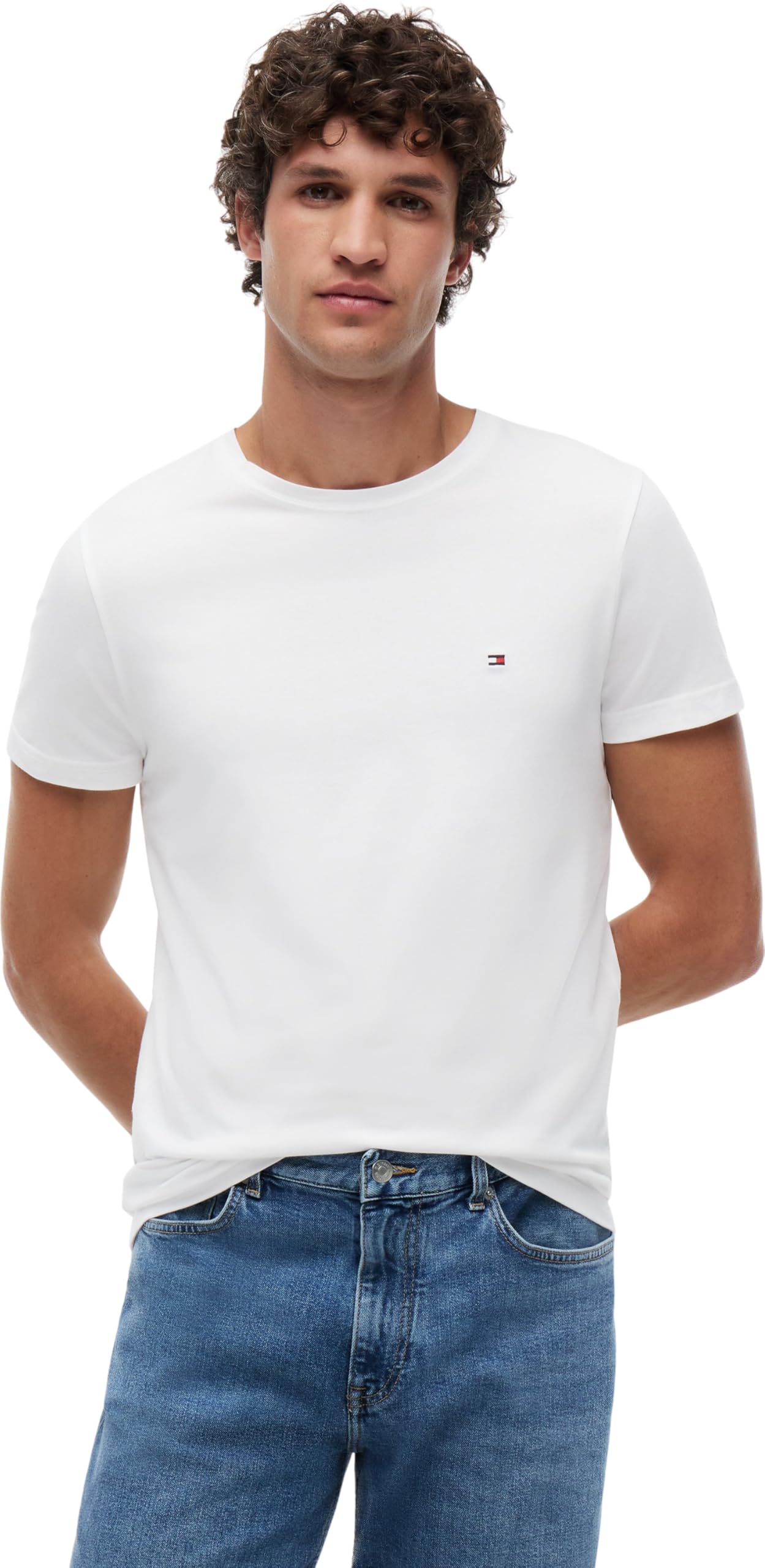 Tommy Hilfiger Men’s Short Sleeve Core Stretch Slim Fit T-Shirt, White (White), XL