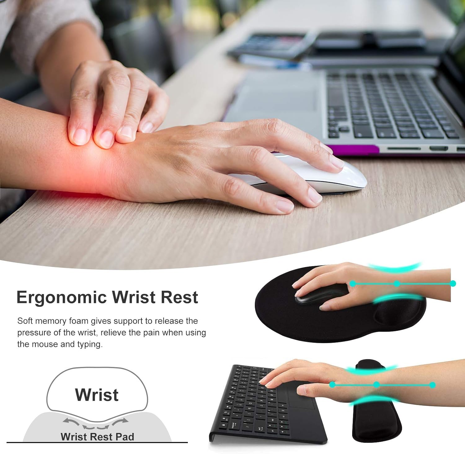 HAOCOO Wrist Rest Keyboard Wrist Support Gel Ergonomic Mouse Mat Desk