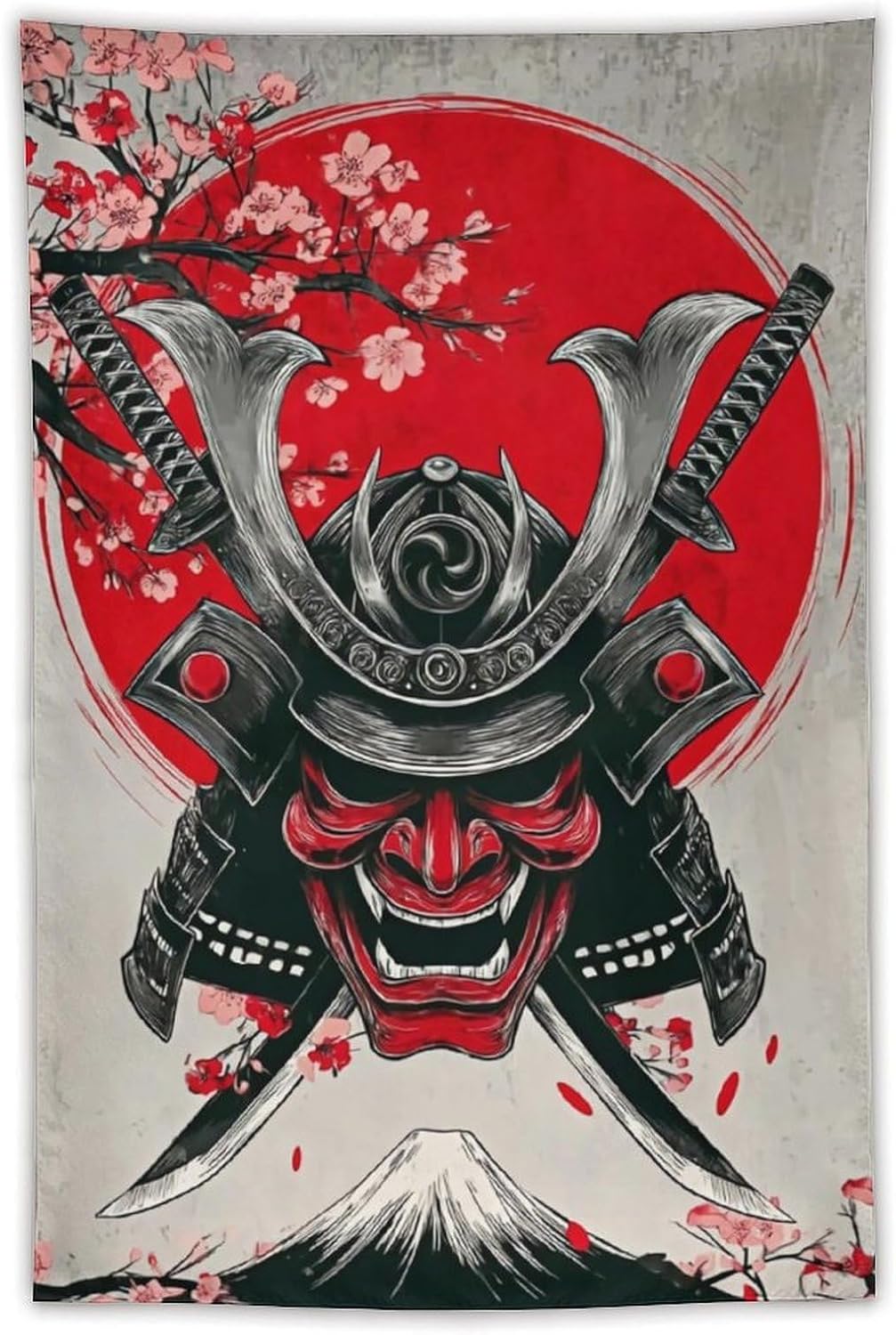 JYOUQOC Ghost Warrior Mask Samurai Sword Cherry Blossom Tapestry Large Wall Art Backdrop Flag Wall Hanging Decor for Living Room Bedroom Dorm Office 40"×60"