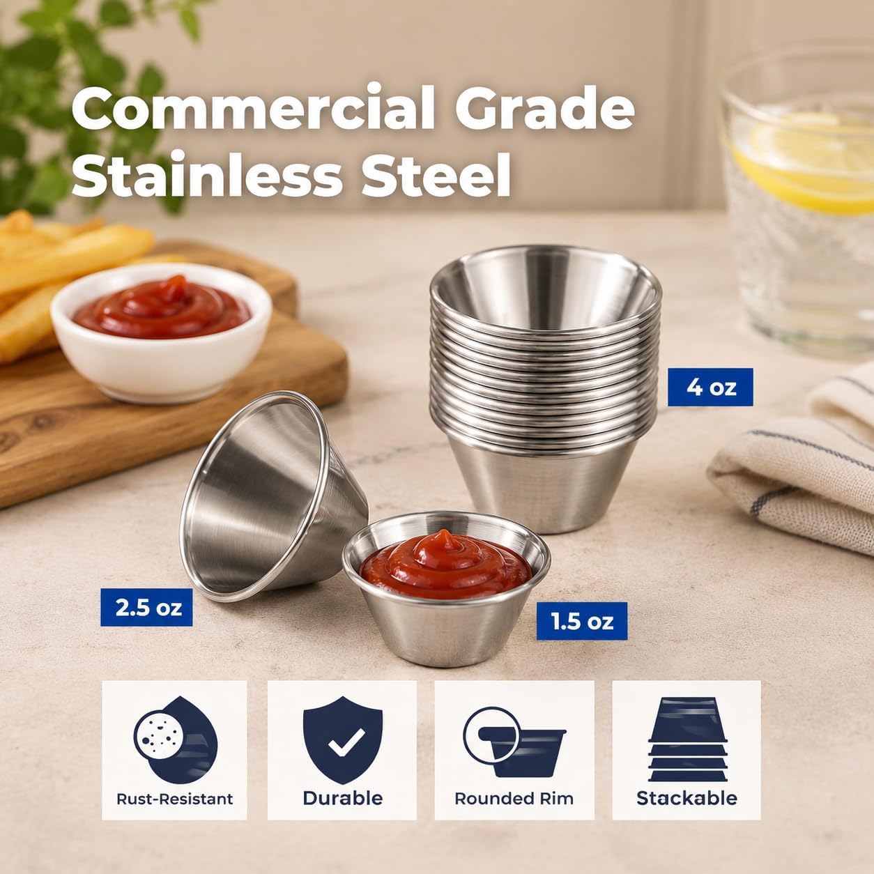 Stainless Steel Dipping Sauce Cups, 1.5 oz, Pack of 24