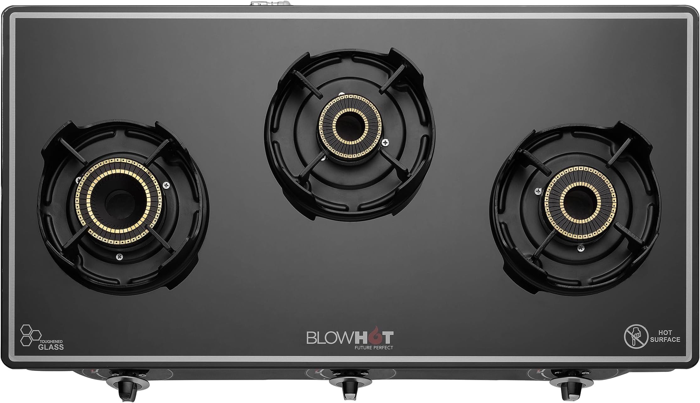 Butterfly Smart Glass 3 Burner Gas Stove, Black, Manual Ignition
