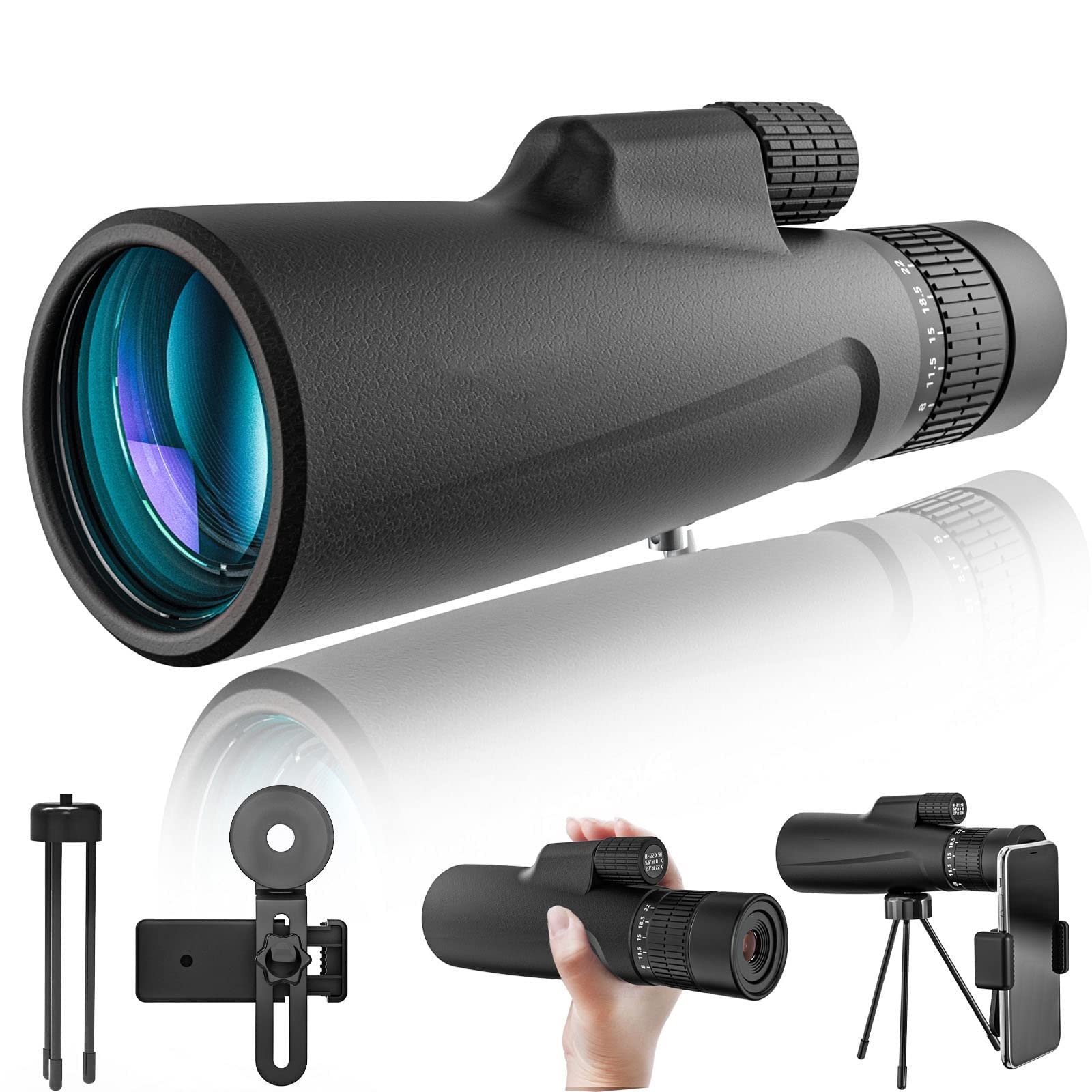 Monocular 8-22x50 HD impermeable con zoom potente para caza y observación 8