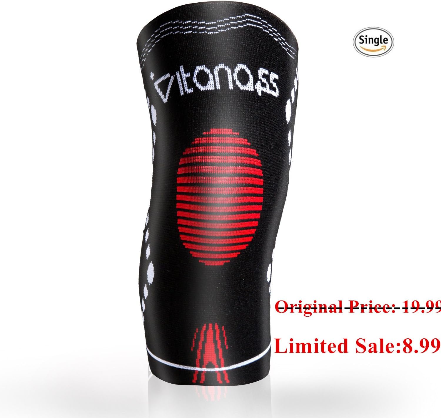 Vitanass Athletics Knee Sleeve Support Compression Brace Anti Slip Pain Relief for Meniscus Tear,Sports Arthritis,Patella Joint Injury,Quick Recovery ?Perfect for Running,Crossfit,Jogging,Basketball,Sports-Single Wrap