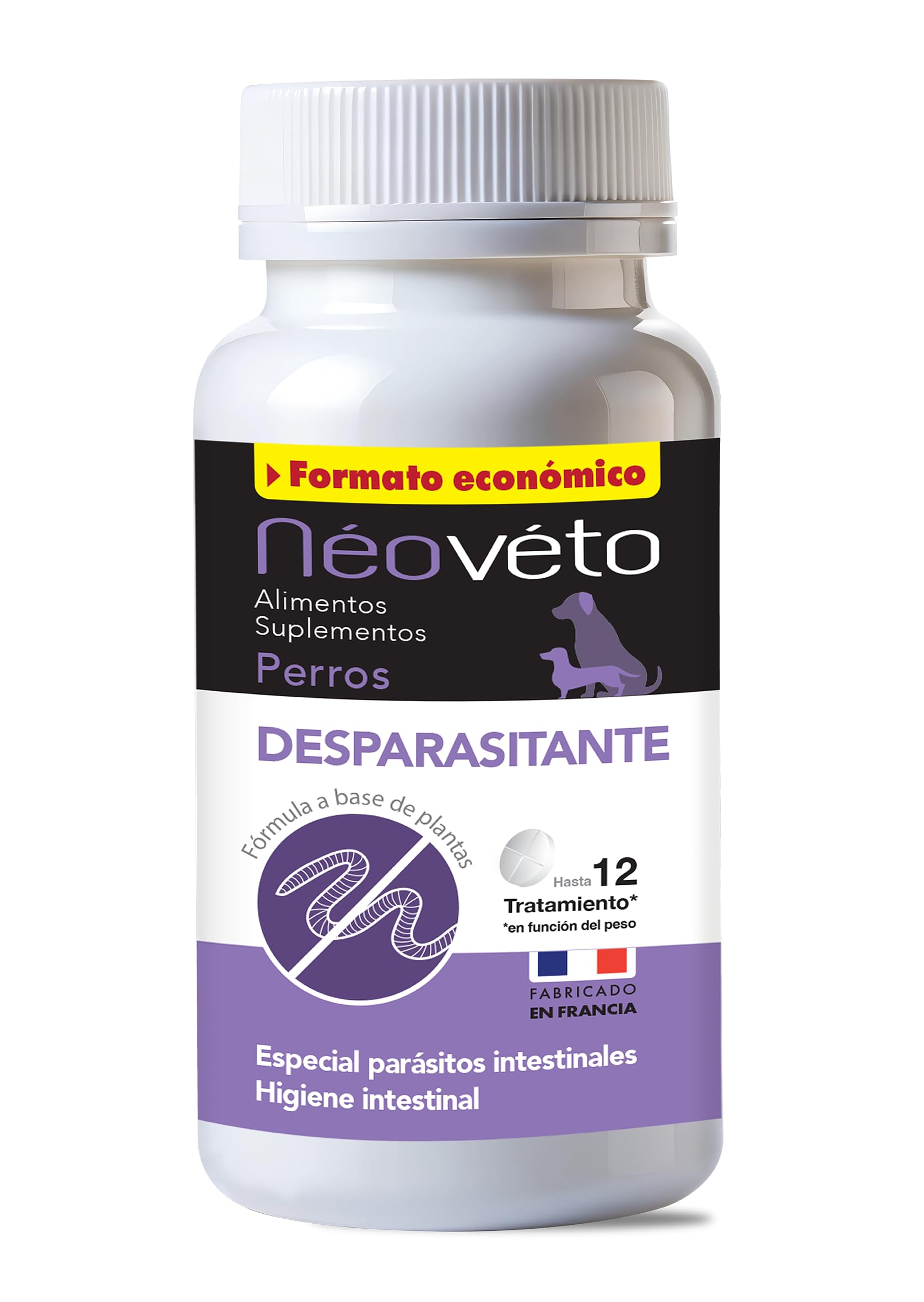 NEOVETO - Vermipurge - Vermifuge pour Chien en comprimés naturels - Actifs agréés par Les Services Vétérinaires Français - Fabriqué en France - Facile à administrer - 30 comprimés (Version espagnole)