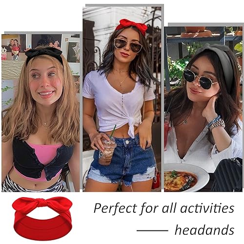 Miniatura 7 de AKTVSHOW Paquete de 3 diademas con lazo para mujeres y niñas, turbante de algodón, vintage, entrecruzadas, elásticas, anudadas, antideslizantes,