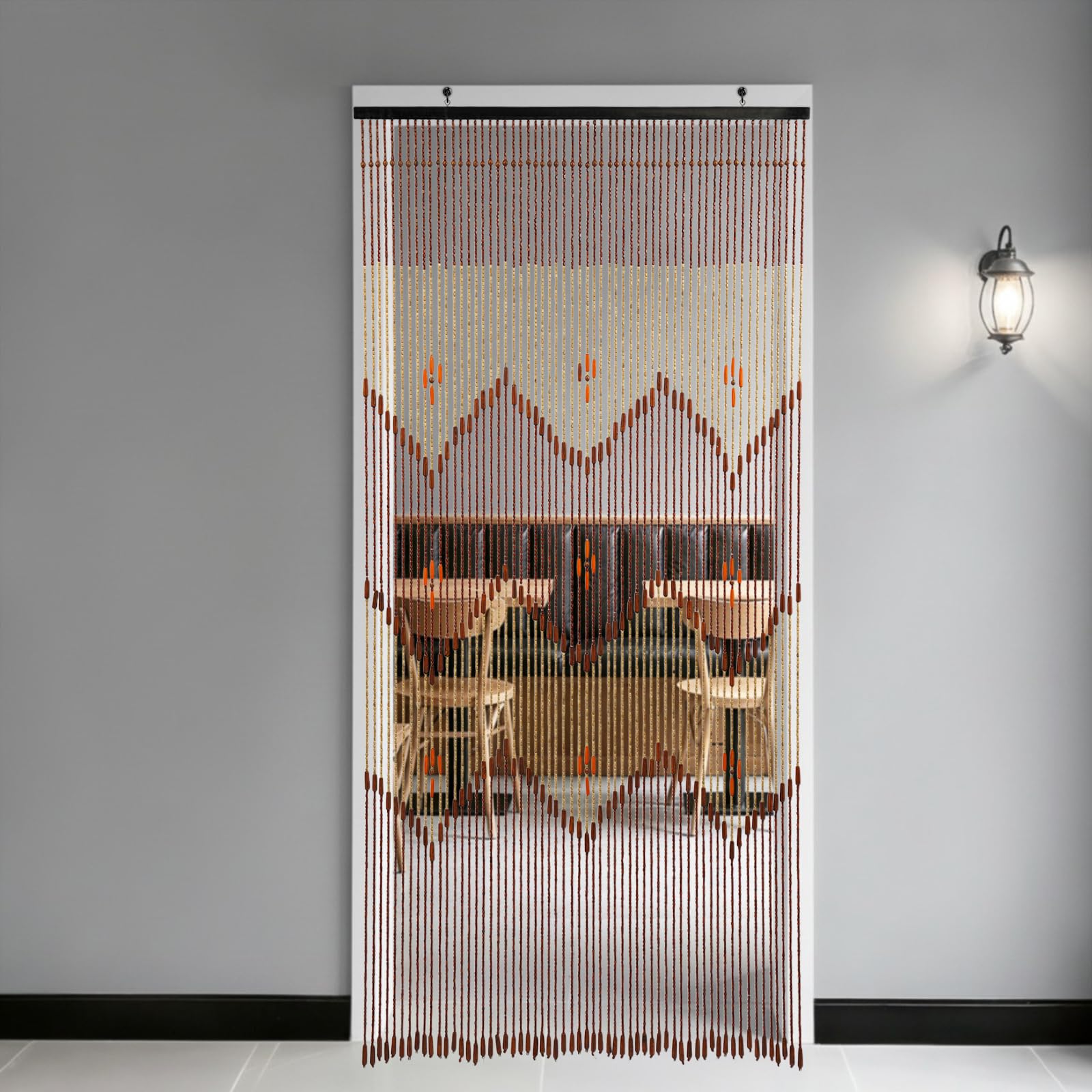 Rideau de porte rétro en perles de bois, 90 x 194 cm, 60 brins
