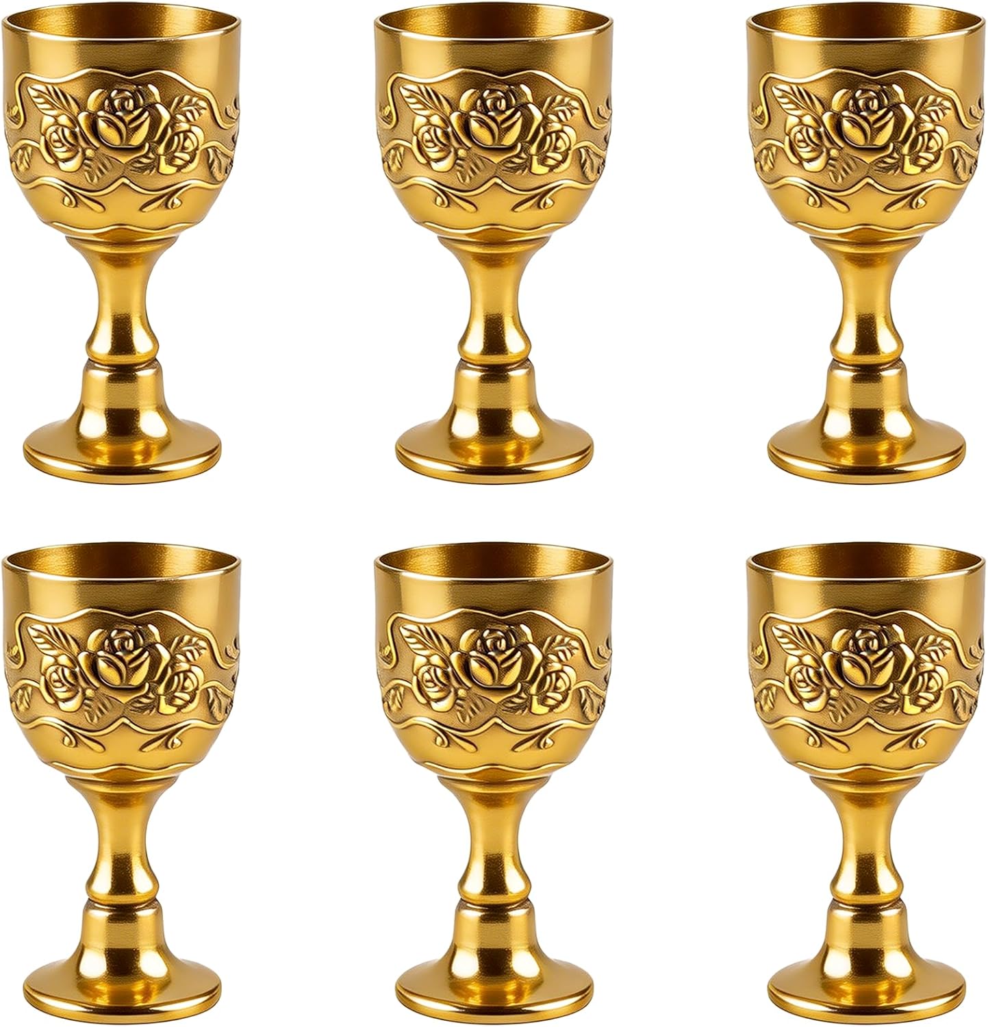 6 Pcs Mini Chalice Goblet Vintage Gold Goblets Copper Wine Goblets Small Chalice Cup Medieval Wine Glasses Zinc Alloy Flower Embossed Shot Glasses for First Communion Altar Drinking (1 oz)