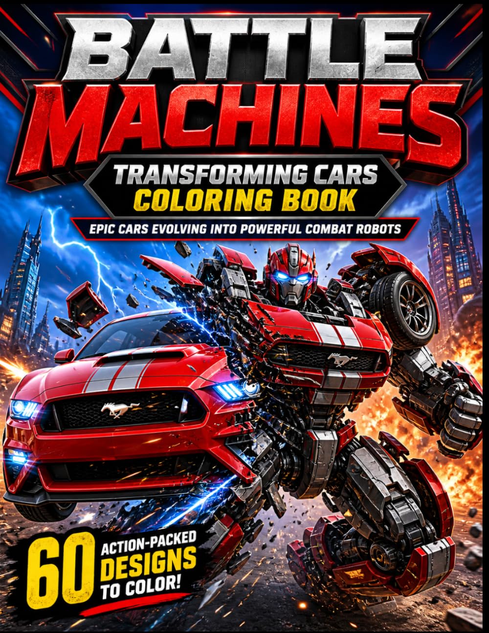 Battle Machines: Transforming Cars Coloring Book: Epic Cars Evolving Into Powerful Combat Robots. 60 ACTION-PACKED DESIGNS TO COLOR!