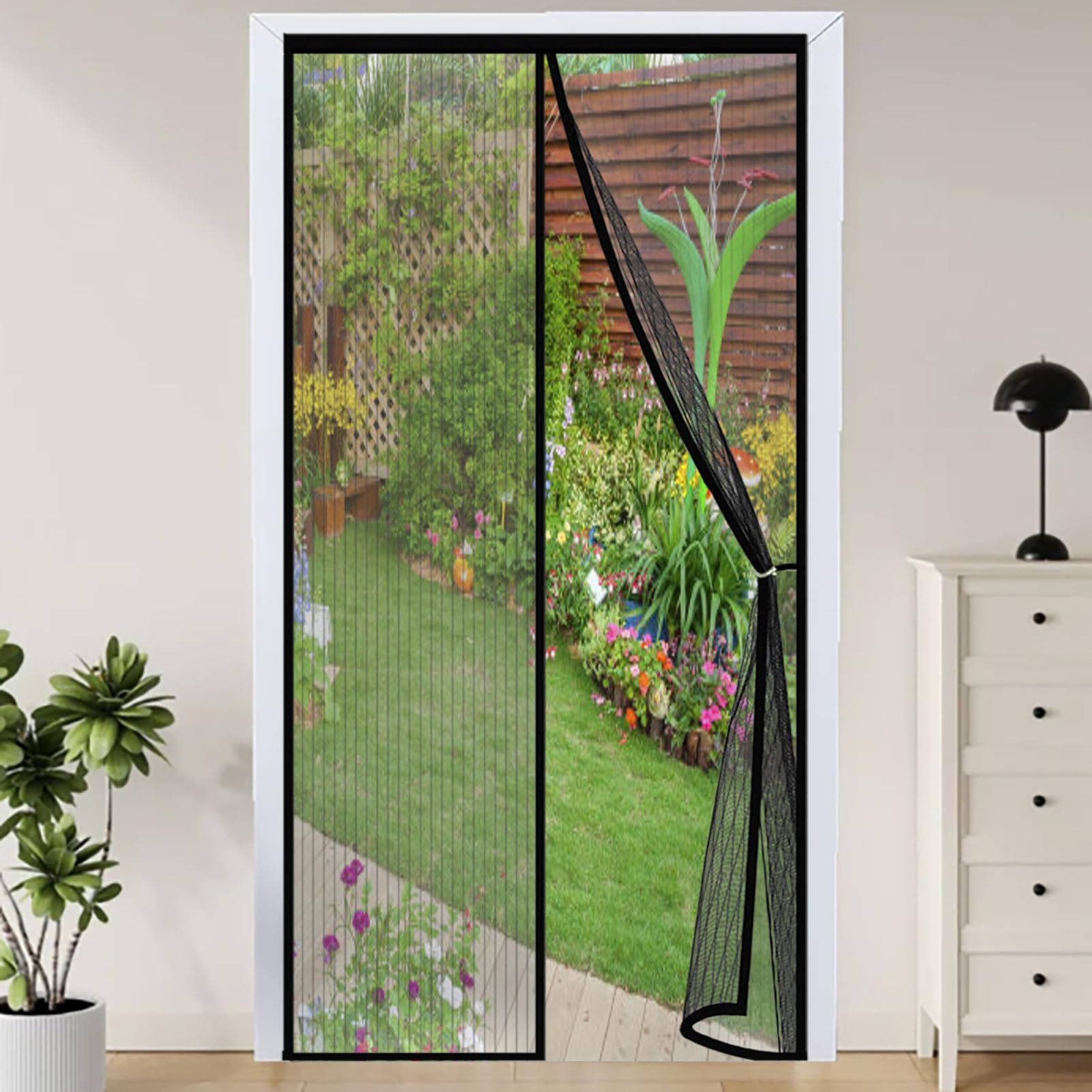 Magnetic Fly Screen Door 117 x 177 cm Keep Bugs Out Lets Fresh Air in Insect Protection Door No Drill Installation Automatically Closes for Keeping Out Flies & Bug, Black