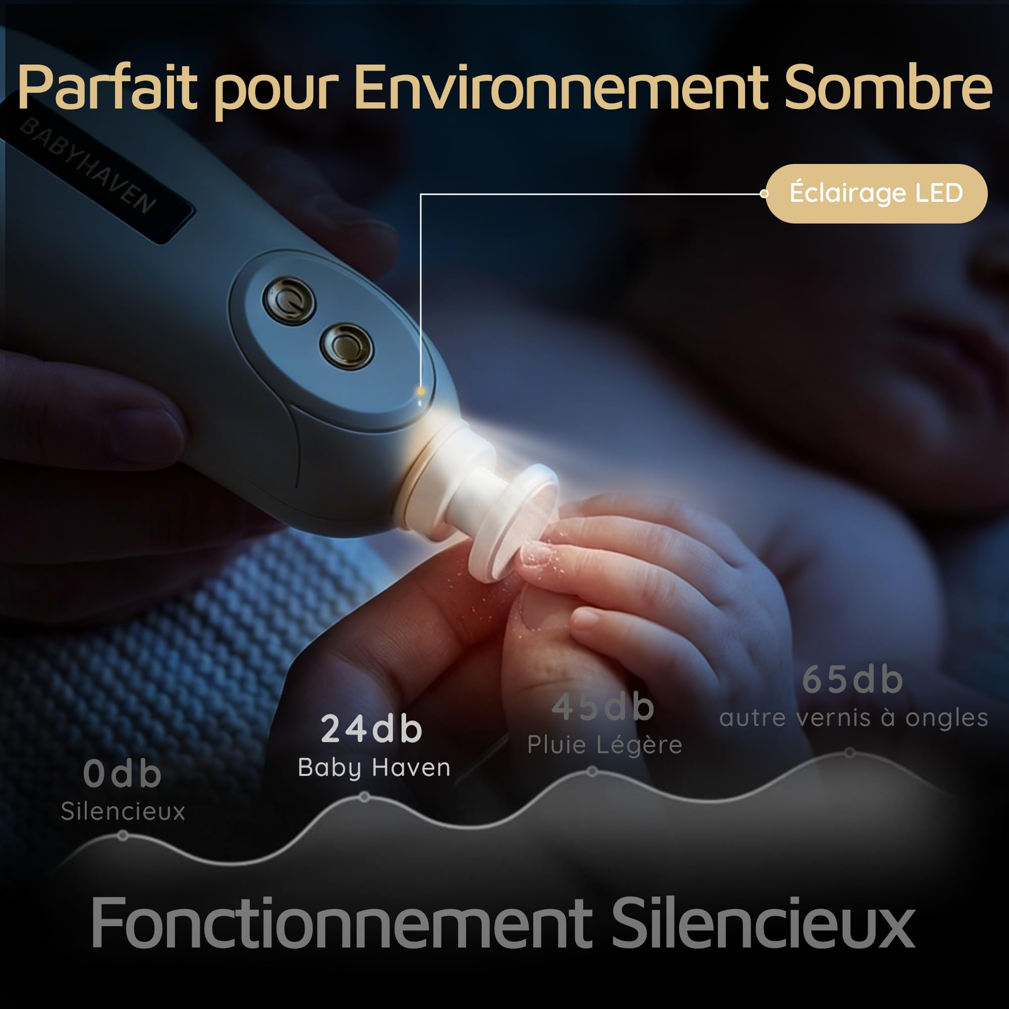 Lime à Ongles Électrique Bébé Rechargeable, Coupe-Ongles Électrique Silencieux avec Lumière LED Douce, Kit Soin des Ongles pour Nouveau-Nés, Bébés et Enfants, 6 Têtes de Rechange