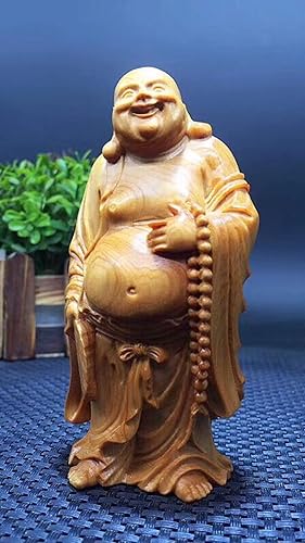 Miniatura 5 de Estatua de Buda sonriente de madera maciza para buena suerte, figuras chinas de Buda feliz regalo de Feng Shui, bonita estatua de Buda en casa,
