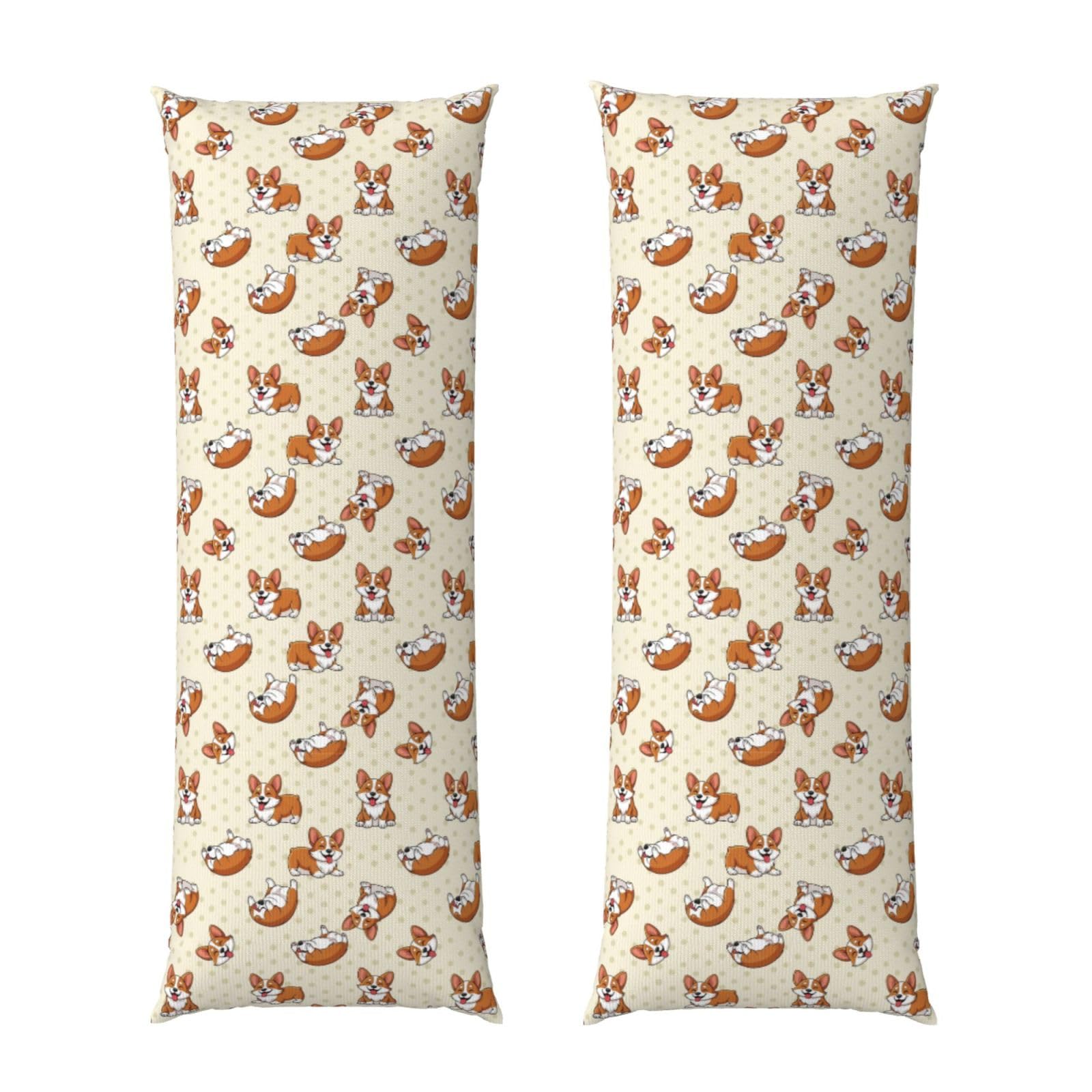 Body Pillow Cover 20x54, Cartoon Cute Little Corgi Dogs, Soft Microfiber Long Pillowcase with Zipper Closure, Breathable Protector for Bedroom Sofa Couch Sleeping