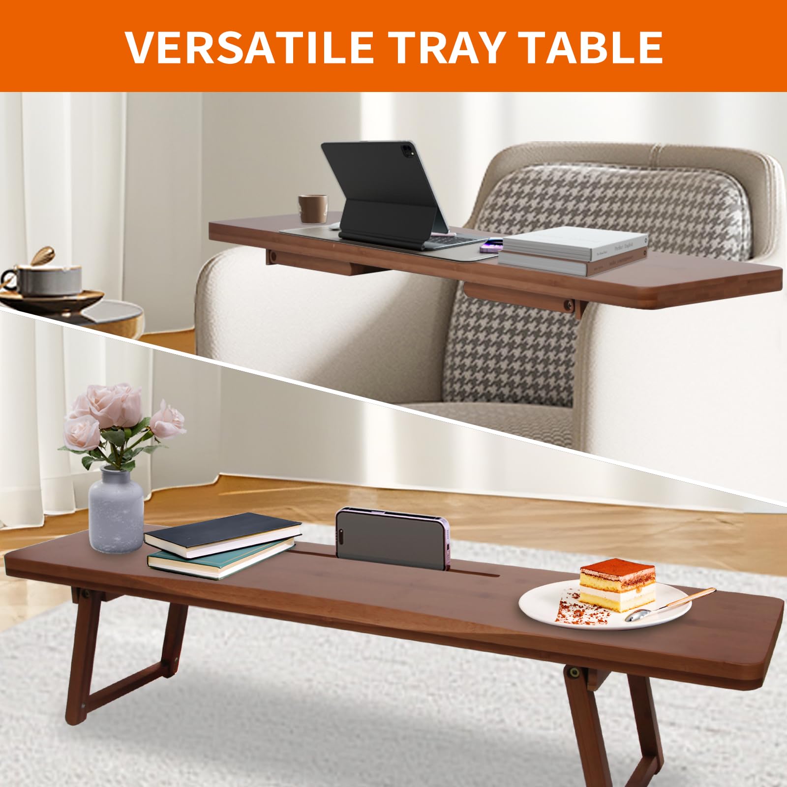 Bandeja para bañera con patas plegables ajustables, tablero grueso de bambú sólido, diseño minimalista, bandeja versátil para cama, sofá y mesa, resistente y duradera