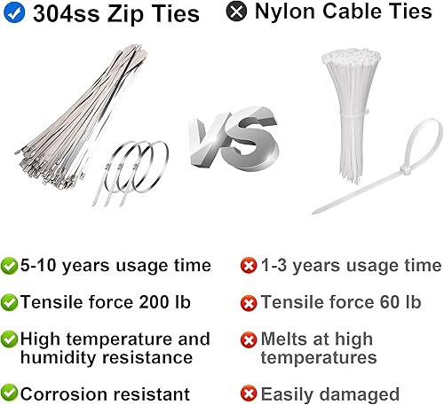 Miniatura 2 de 200 bridas de metal para cables, bridas de metal resistentes de acero inoxidable 304, bridas de cable autoblocantes de primera calidad para
