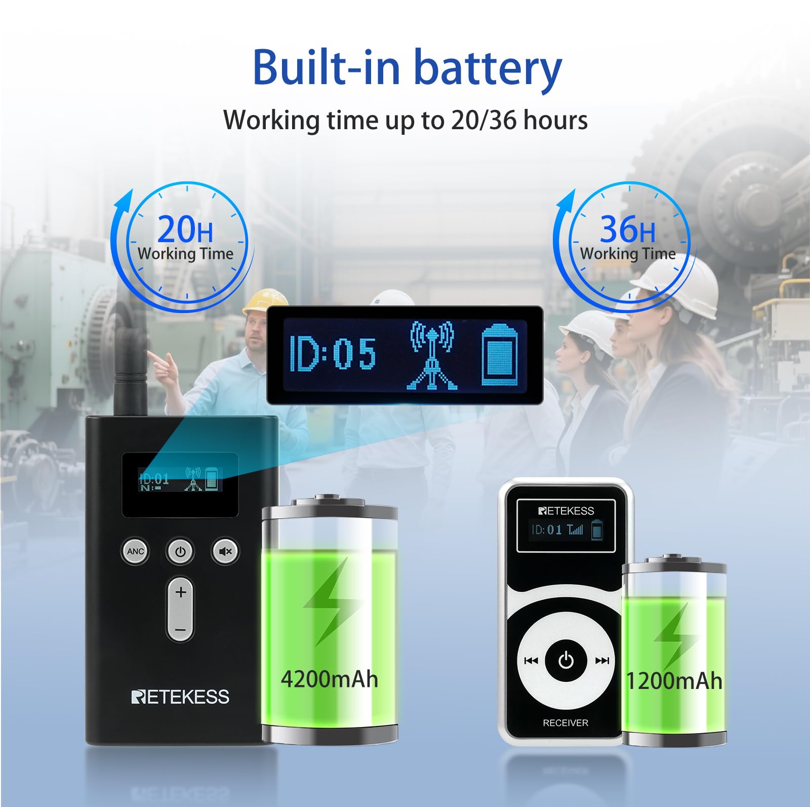 Retekess T130Pro Wireless Audio Guide System, Riduzione del Rumore Migliorata, Sistema di Guida Turistica Whisper, 160m, per Visita Fabbrica (1 Trasmettitore 10 Ricevitori)