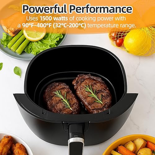 Miniatura 6 de Freidora de aire extra caliente de 6.5 cuartos de galón para cocinar crujiente, hornear asado, antiadherente, acabado negro brillante, perfecta para