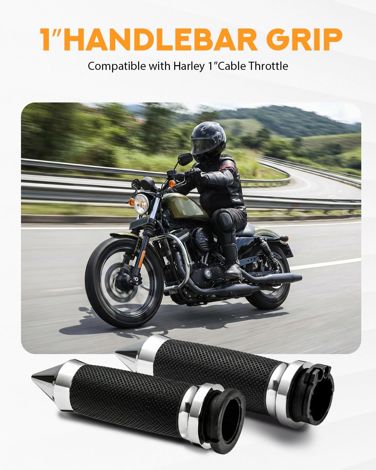 PBYMT 1inch Hand Grips, Cable Throttle Control Handlebar Grips Fit for Harley ’96-’07 Touring, ’08-’13 XR, ’96-’17 Dyna (Except FXDLS), ’96-Later XL, ’02-’17 VRSC