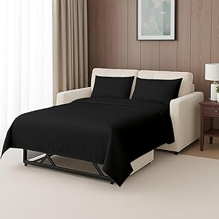 SKY BEDDINGS Sleeper Sofa Sheet Set - 4-Piece Full Size Sofa Sheets, Ultra-Soft Double Brushed Microfiber, 8" Deep Pocket, Wrinkle-Resistant - Sheets for Pull-Out SofaBeds - Black