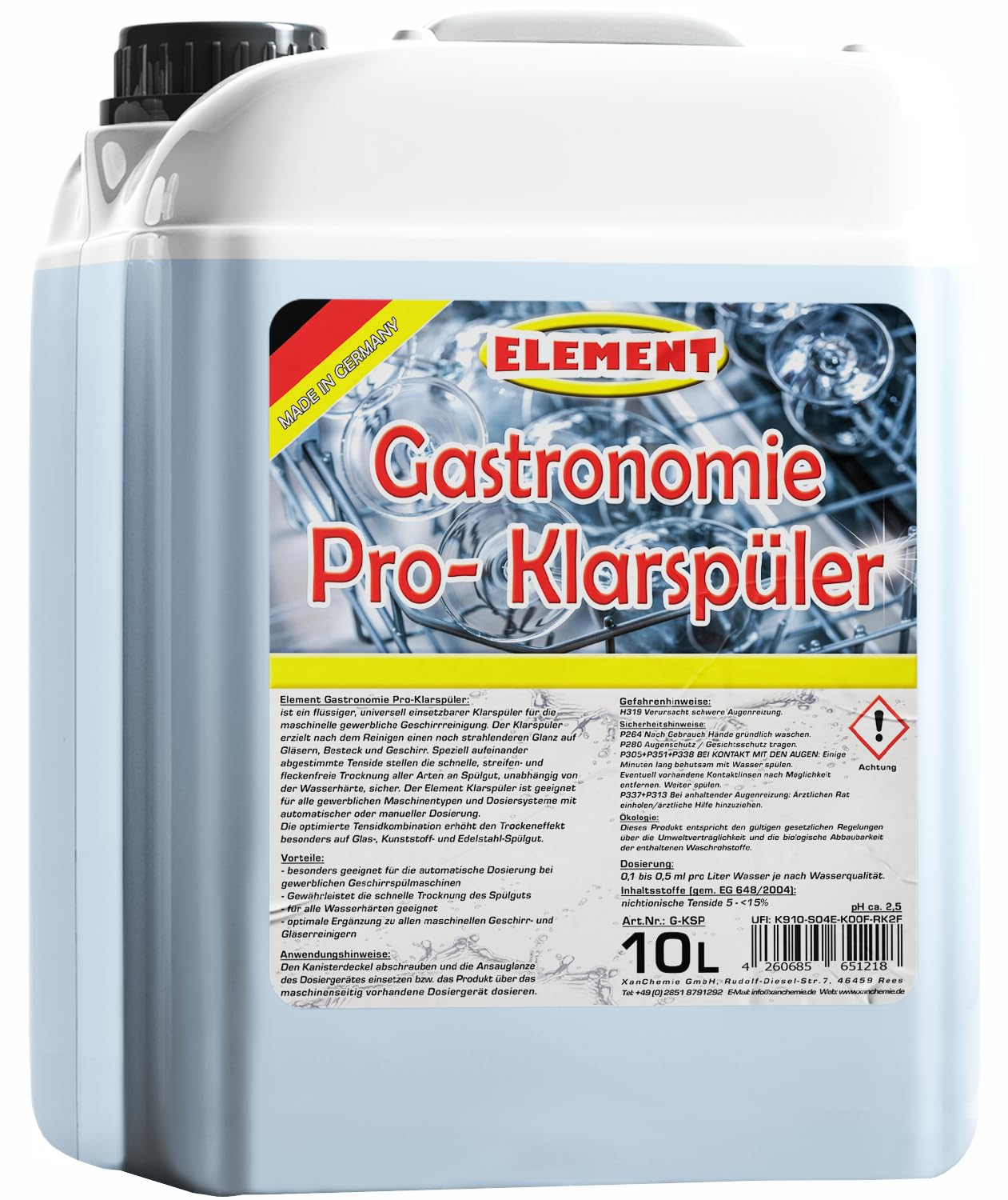 Klarspüler für gewerbliche Spülmaschinen flüssig 10 Liter Maschinenspülmittel Profi für gewerbliche Spülmaschinen Geschirrspülmittel Maschinenklarspüler