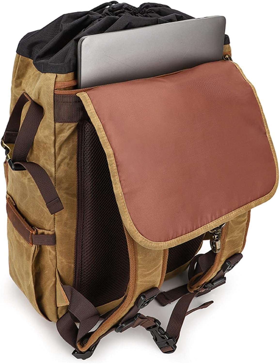 Mochila antirrobo de gran capacidad con compartimento para laptop, bolsa de fotografía de lona para hombres y mujeres, Amarillo Marrón, One Size