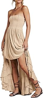 R.Vivimos Womens Summer Boho Sexy Backless Long Dresses | Sleeveless Elastic Smocked, Flowy Ruffle Halter Maxi Dress for Beach Vacation, Cocktail, Wedding Party, Cruise, Photoshoot