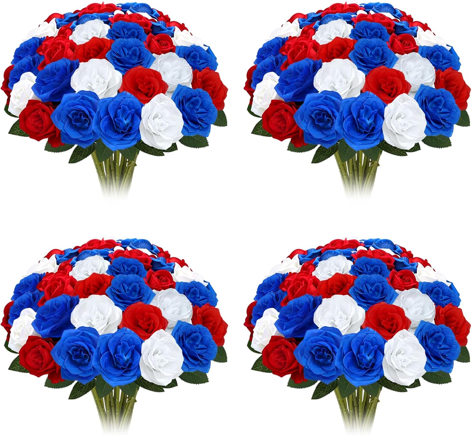 100 Pcs Roses Red White and Blue Flowers Patriotic Centerpieces for Tables, 4th of July Patriotic Decorations for Memorial Day Party Table Centerpieces Home Decor