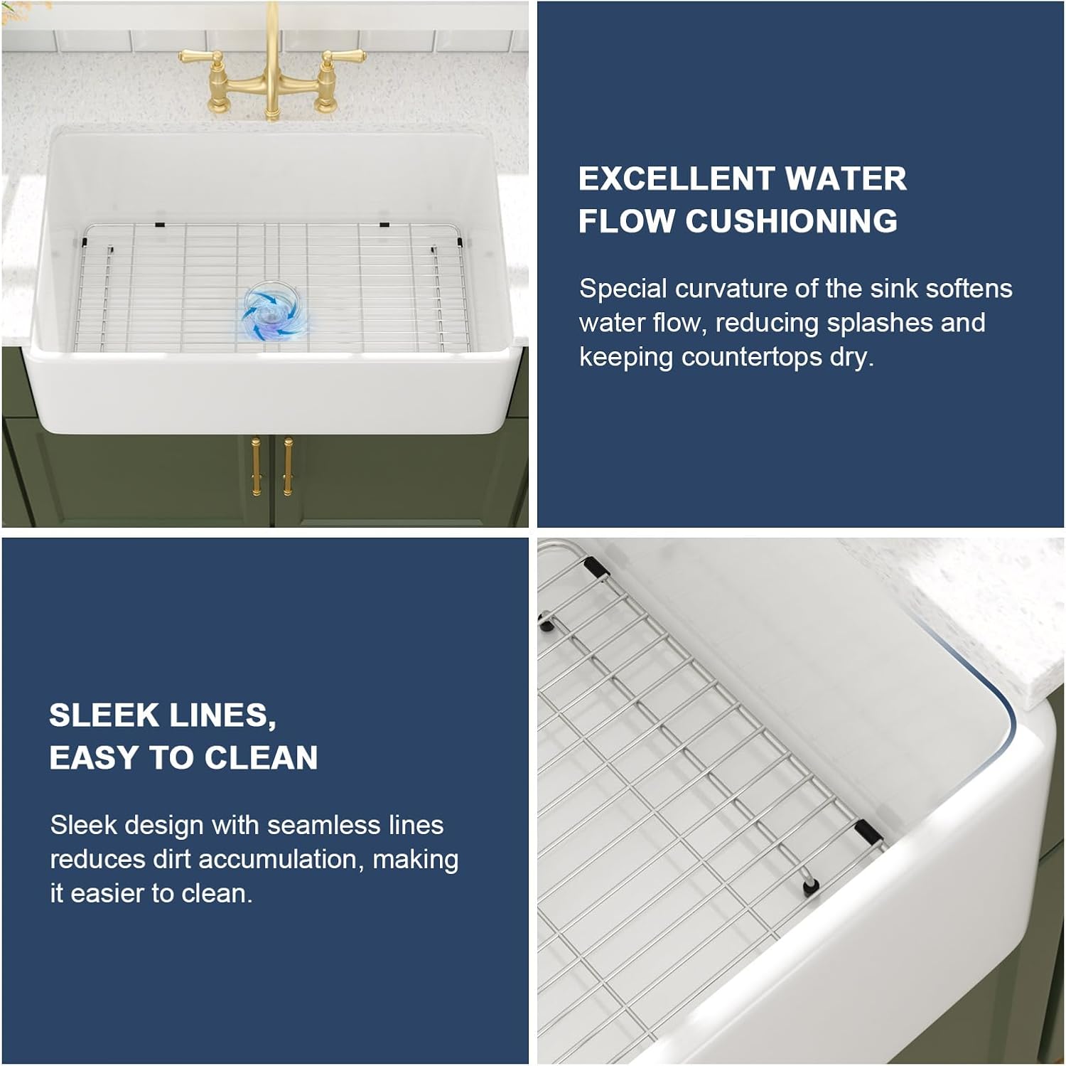 Lordear White Farmhouse Sink 33 Inch Apron Front Reversible Solid Fireclay 33x20x10 Farm House Farmers Farm Style Sinks
