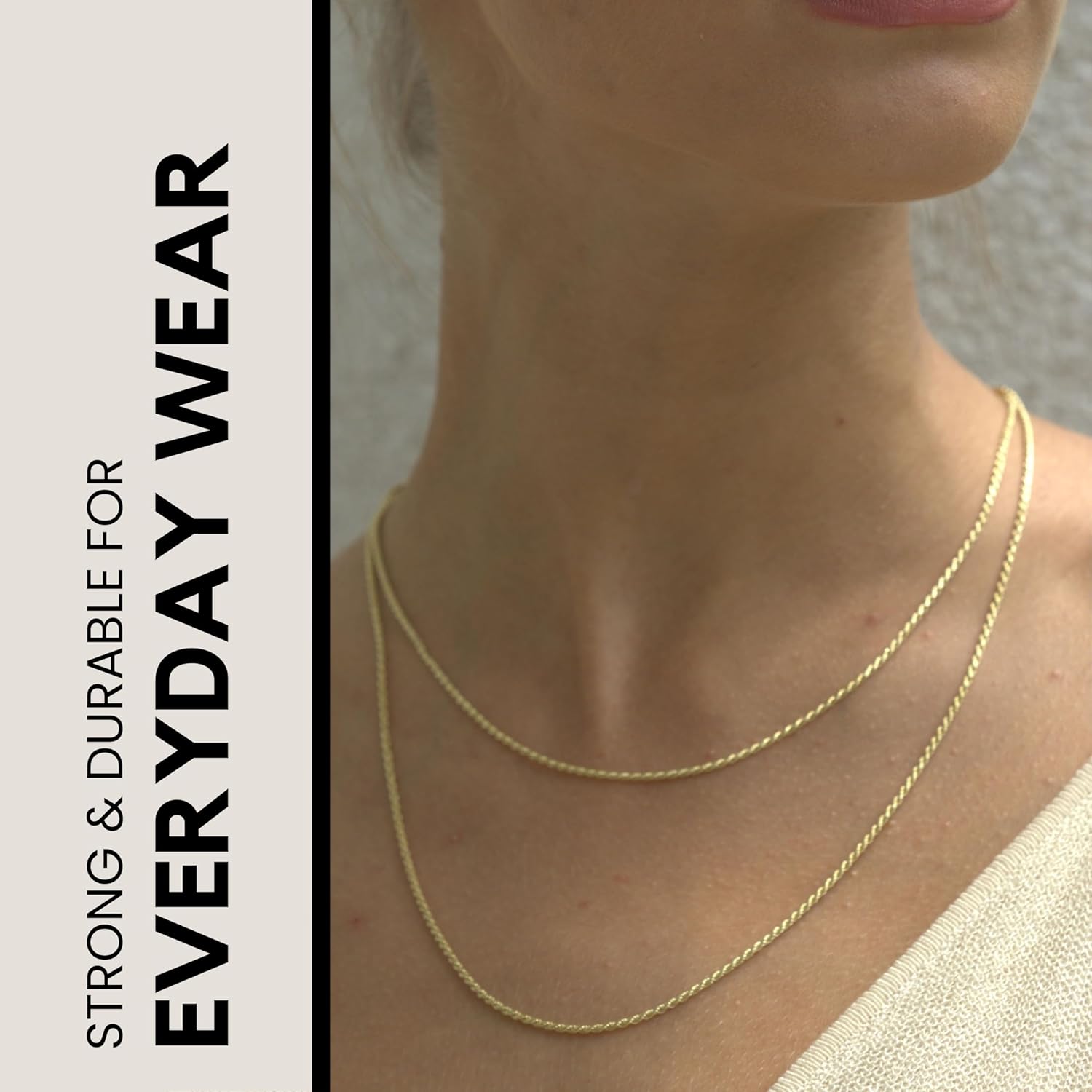 KISPER Solid 18K Gold Over 925 Sterling Silver Italian Diamond-Cut 1.5mm Braided Rope Chain Necklace - for Men & Women with Lobster Clasp - Made in Italy - Image 4