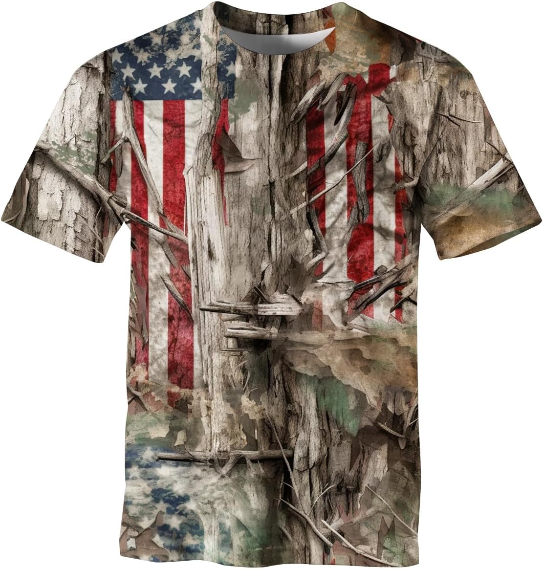 American Flag T-Shirt Camouflage Shirts for Men Hunting Camo Patriotic Short Sleeve