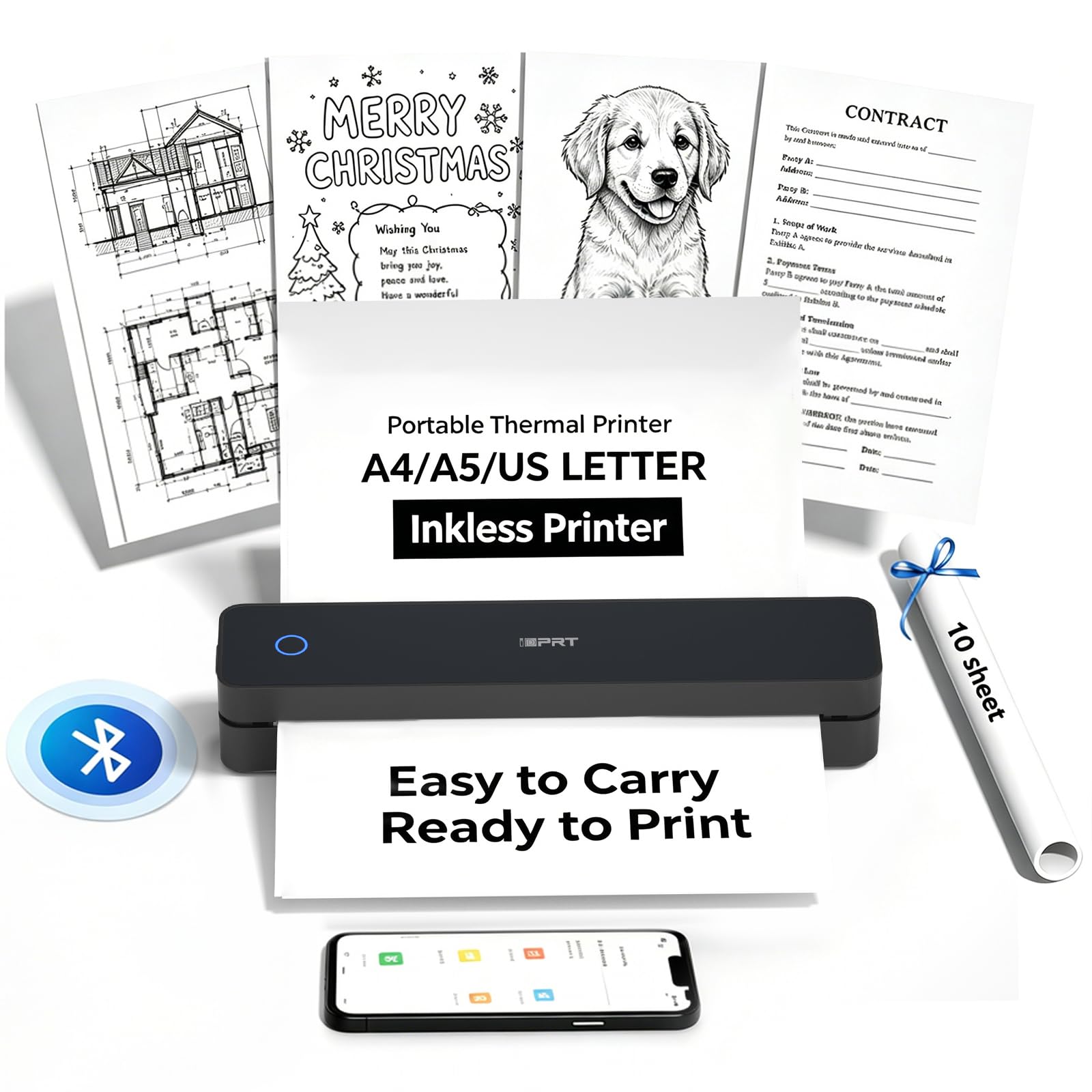 iDPRT MT610 Portable Thermal Printer, 203DPI Mobile-Travel-Printers, Inkless-Wireless-Small-Printer for Home Use, Office, Vehicles, Bluetooth Printers Supports 8.5" x 11" US Letter&A4&A5, Black-picture-28