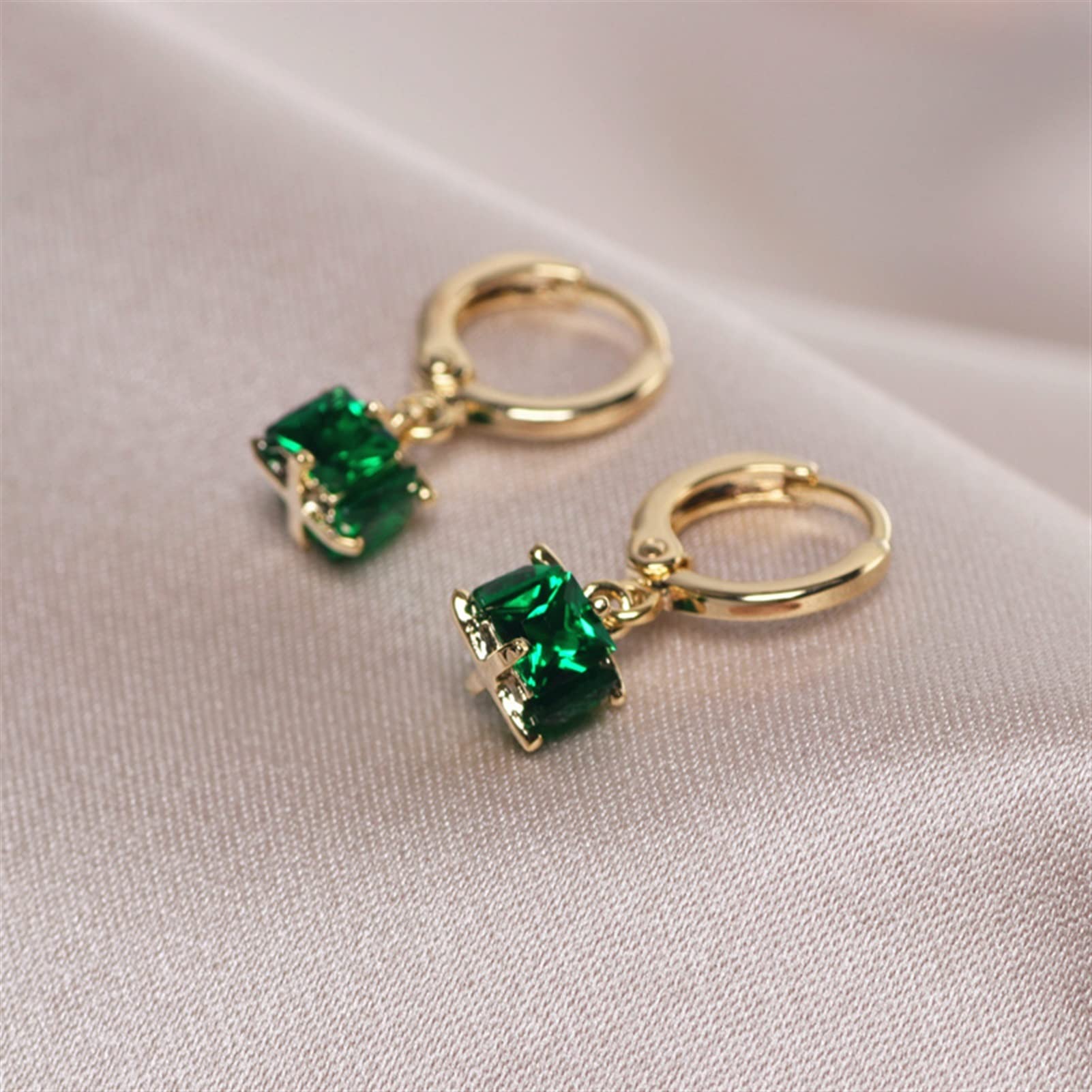Design Charm Himple Rotondo Orecchini a Cerchio per Donne Orecchini in Pietra Di Cristallo Cubico Verde Vintage, ESBANT