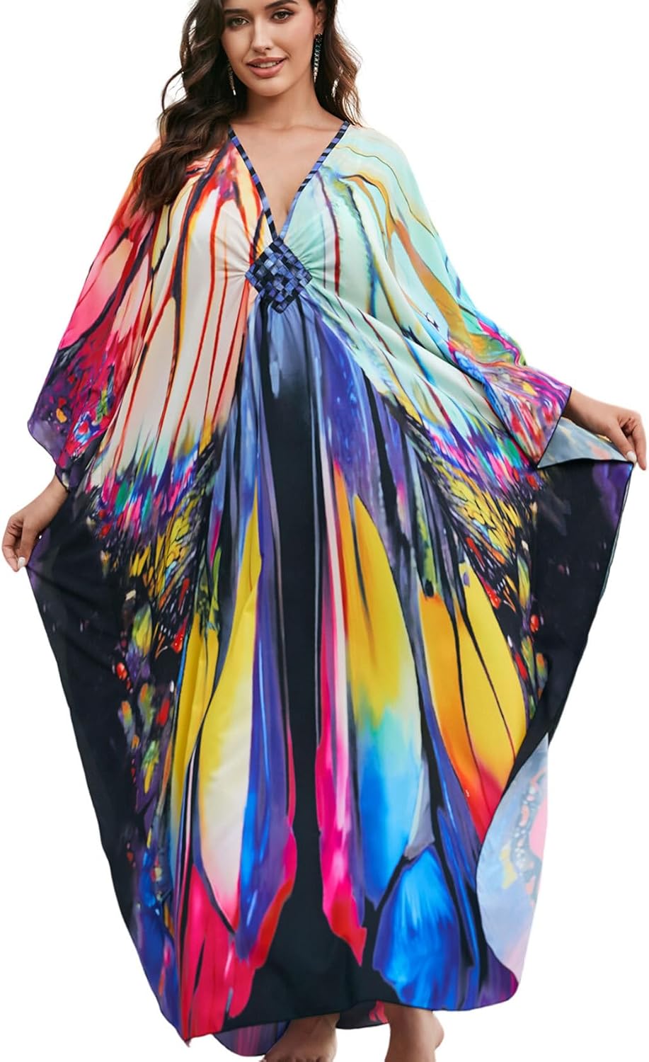 Kaftan Dresses for Women Plus Size Batwing Sleeve Caftans Long Bathing Suit Cover Up Maxi Beach Dress Loungewear