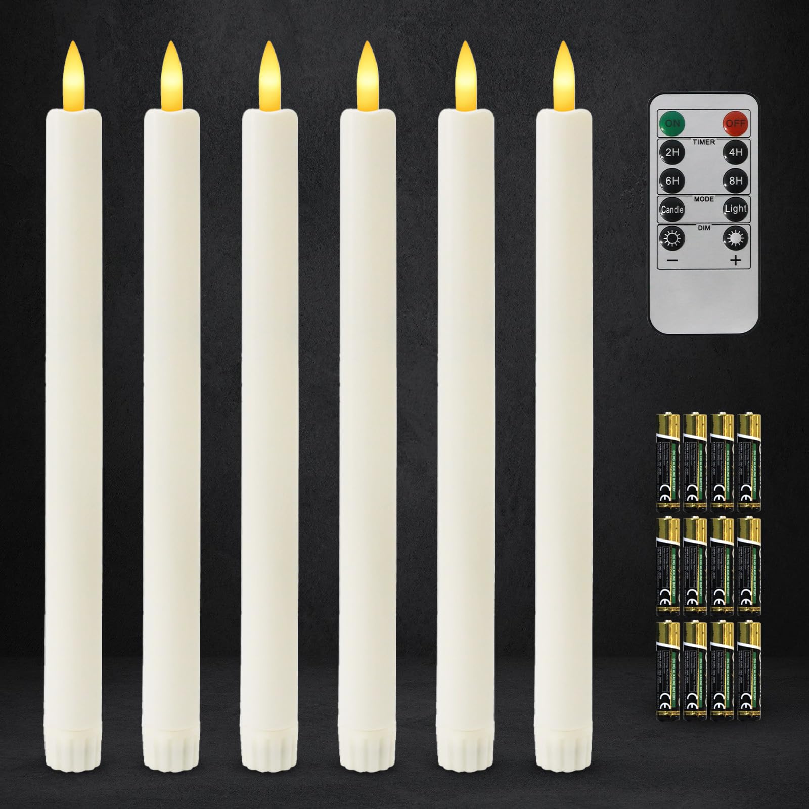 Dixmas Flammenlose Led Stabkerzen mit Fernbedienung und Batterien, Leuchterkerzen Tafelkerzen mit Timerfunktion, batteriebetriebene LED Kerzen, 6 Stück, Warmer, für Weihnachtsdeko