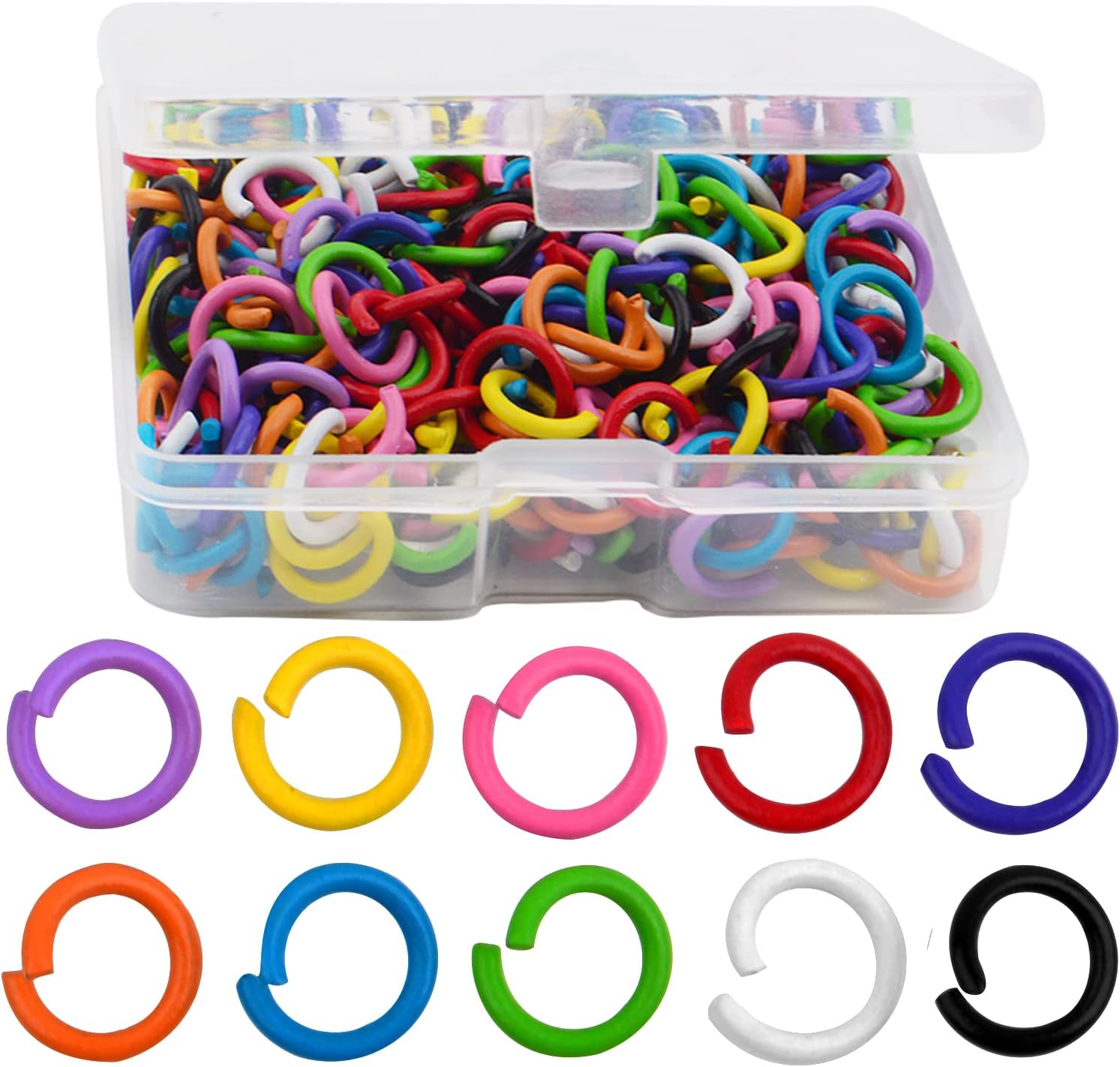 300pcs 10 Colors 8mm Open Jump Rings Metal Single Jump Ring Links Wire Ring Connectors with a Plastic Box for DIY Choker Necklaces Bracelet Jewelry Making