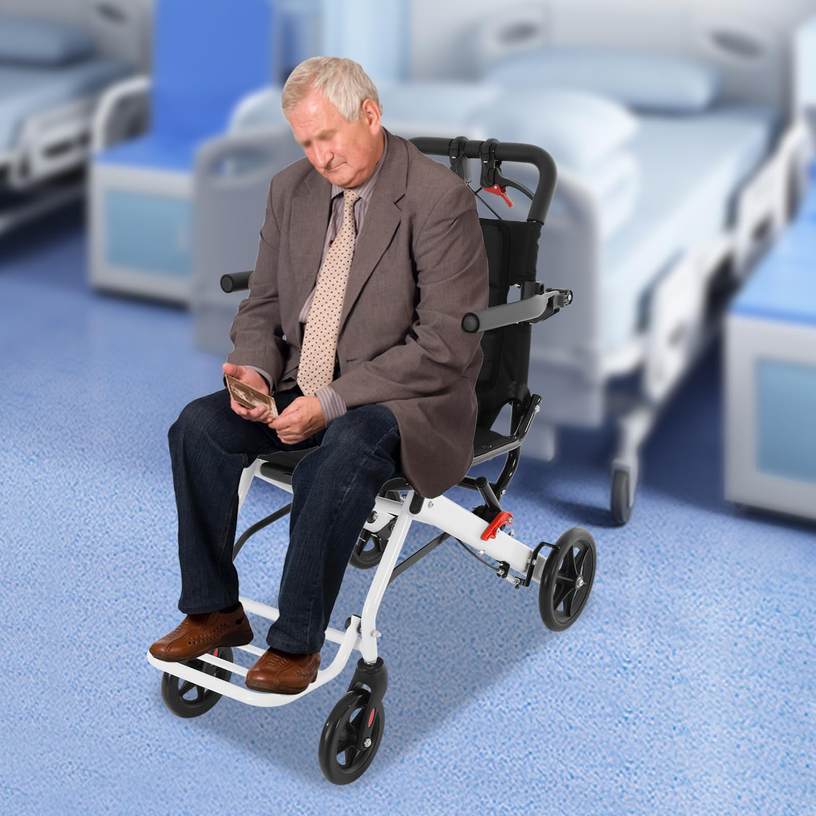 Silla de ruedas plegable ligera, silla de ruedas portátil de viaje, silla de ruedas de viaje para adultos y mayores, silla de ruedas plegable, hasta 100 kg