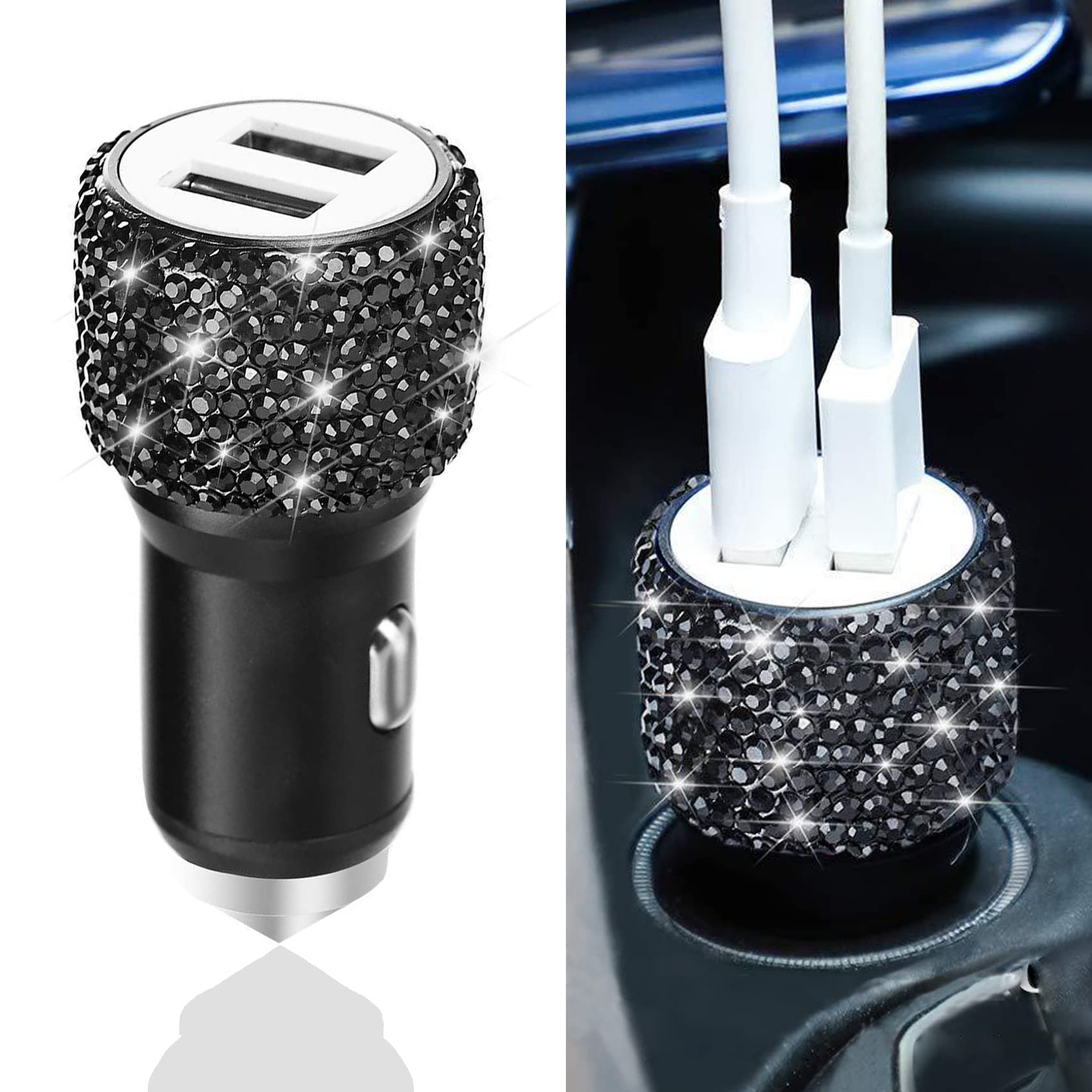 Dual USB Car Charger, 5V/2.4A Bling Car Charger, Fast Charge Dual Port USB Car Adapter, Compatible with All Chargers