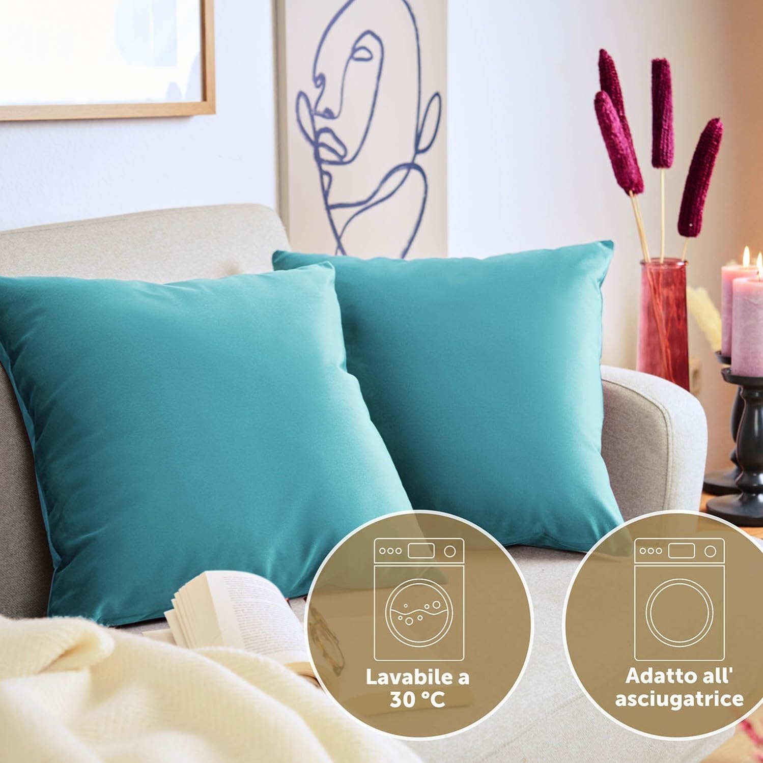 Blumtal Set di 2 Federe Cuscini Divano 40x40 cm in Velluto, con Chiusura Lampo Invisibile, Eleganti Copricuscini Divano in Morbido Velluto,Taglia 40 x 40, Blu