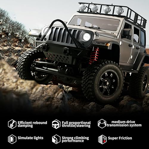 Miniatura 4 de GoolRC 112 escala 4 ruedas coche de control remoto, camión todoterreno con luces, 2.4G control remoto oruga