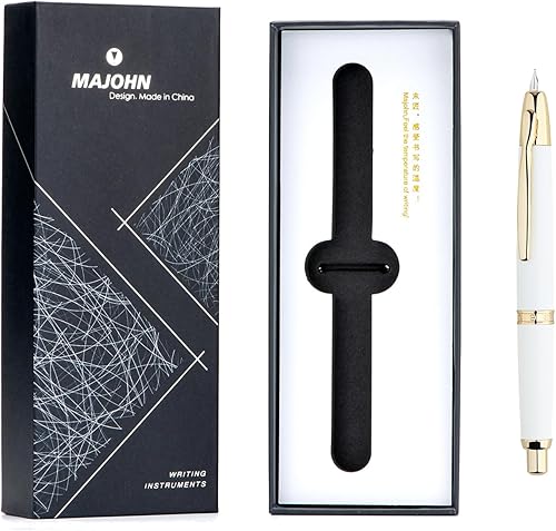 Vista 52 de Majohn - Pluma estilográfica de prensa A1 con convertidor, juego de escritura retráctil negro dorado (sin versión de clip)