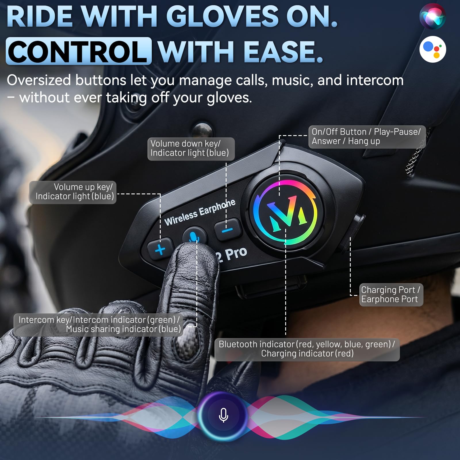 Intercom Moto Duo pour 2 Casques – Bluetooth 5.4, Partage Musical, Portée 500 m, IP56, Compatible avec Tous Casques – 2 Pièces