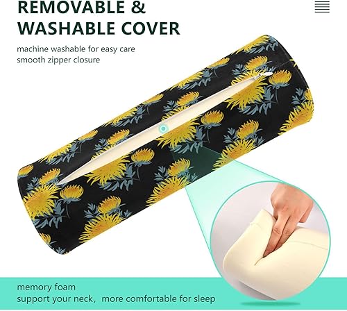 Miniatura 4 de Fall Yellow Flower Woodland Queen Size Bolster Pillow Neck Roll Pillow Form Round Pillows Decorative Pillow Cylinder Shape Bolster Cover