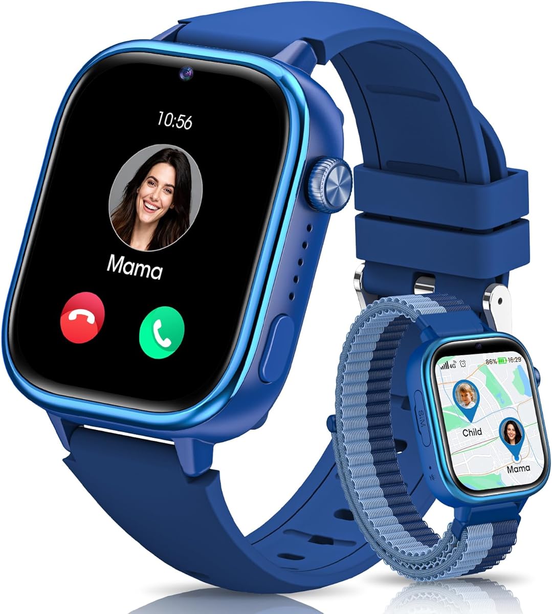 SWGOTA Smartwatch Kinder mit Telefon und GPS, 1.83" Kinderuhr Videoanrufe/Voice Chat/SOS/Schulmodus/SMS/SIM/Wecker, IP68 Kinder Smartwatch mit Schrittzähler Schlafen, Geschenk für Mädchen Junge, Blau