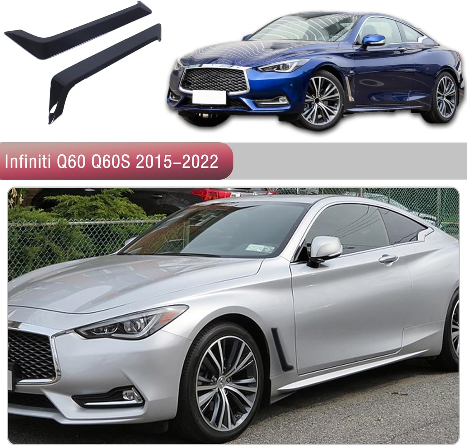 Front Fender Side Vent Garnish Trim Compatible with Infiniti Q60 Q60S 2015-2022, ABS Plastic Air Flow Intake Hole Grille Spoiler Auto Exterior Accessories (Glossy Black)