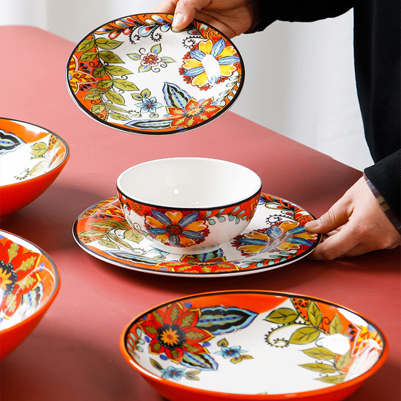 33-częściowy porcelanowy zestaw obiadowy z miską i talerzem, do kuchenki mikrofalowej i zmywarki, zestaw naczyń dla 8 osób