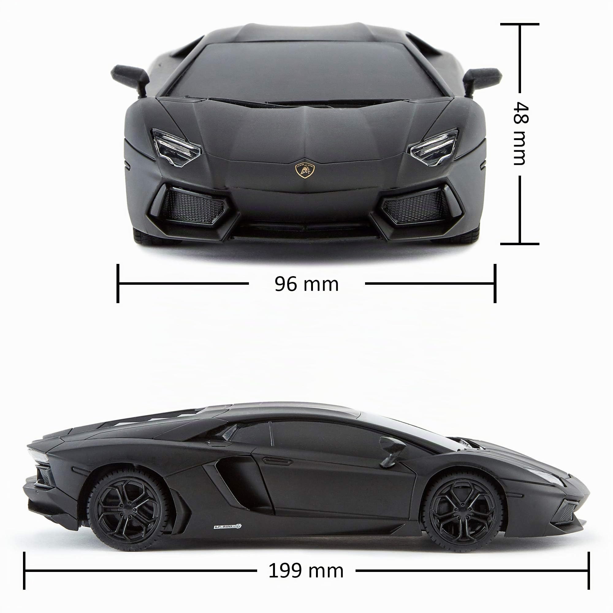 CMJ RC Cars Auto radiocomandata con Licenza Ufficiale Lamborghini Aventador con luci funzionanti, Auto radiocomandata su Strada in Scala 1:24, 2,4 GHz Nero Opaco, ottimi Giocattoli per