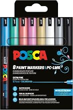 POSCA - Mitsubishi Pencil - Marker Set, 8 PC-1MR Acrylic Pens, Permanent Marker Bullet Tip 0.7mm (Metallic, 8)