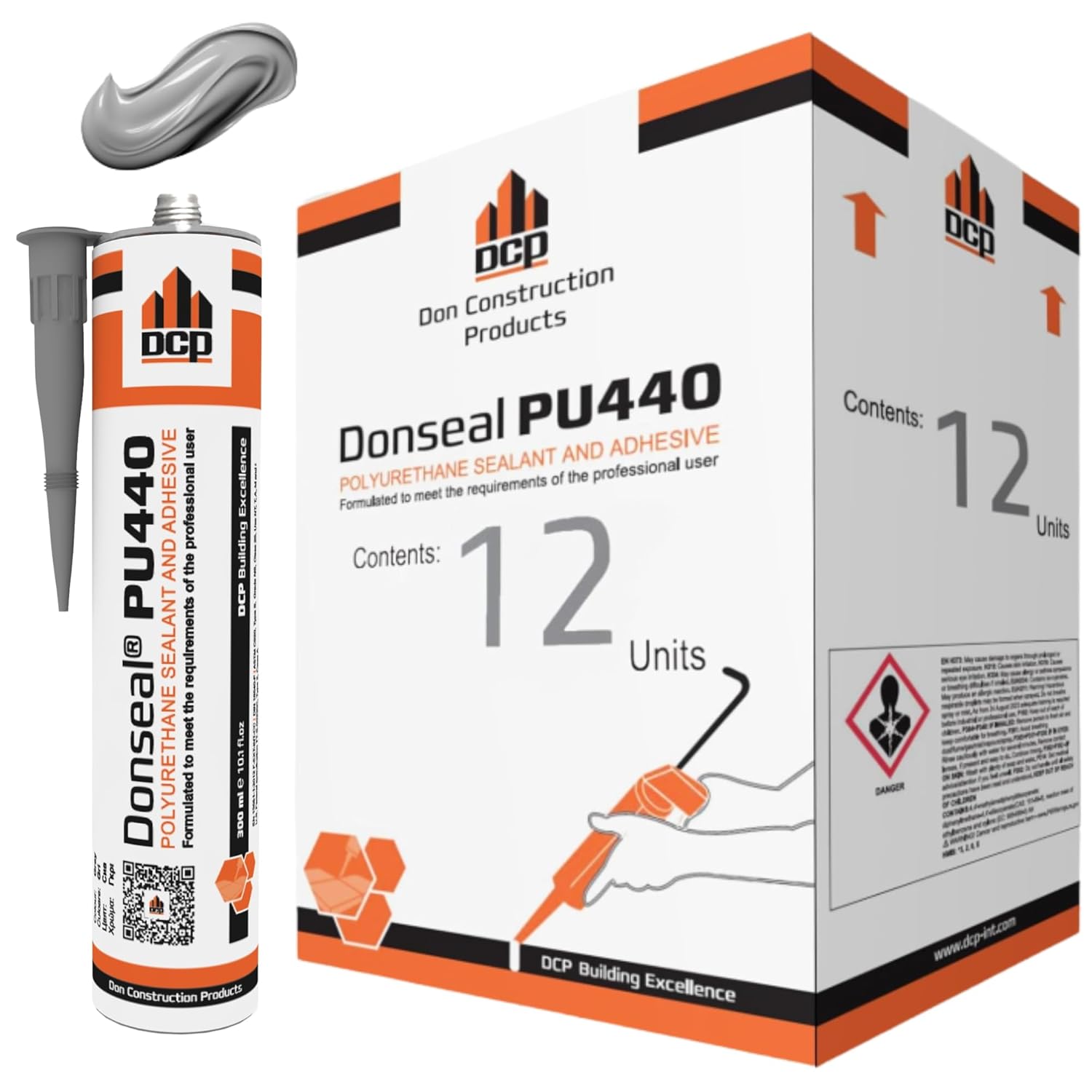 DCP Donseal PU440 Polyurethane Concrete Sealant 12 Pack– Non-Sag Concrete Caulk for Joints, Walls, Sidewalk, and Foundation, 10.1 fl. oz. Cartridge – Grey