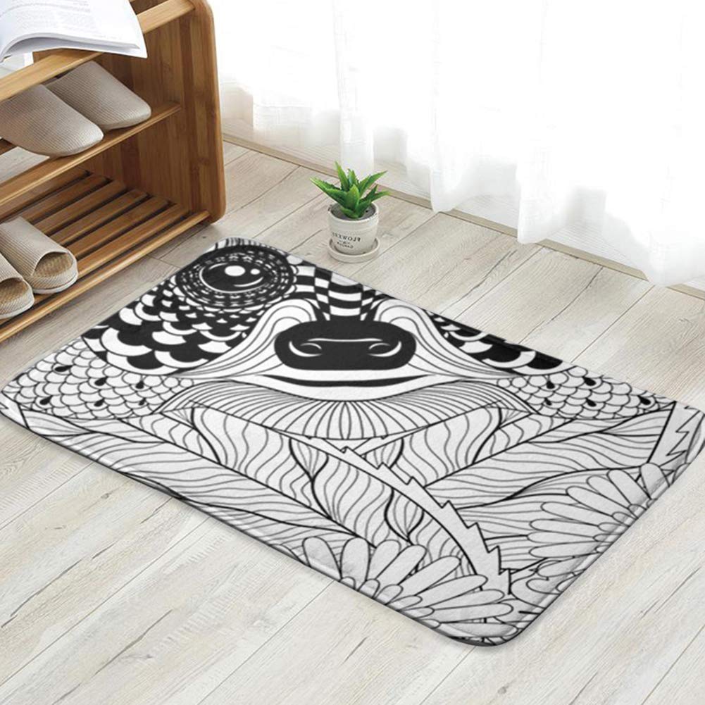 Sbfhdy Zentangle Stylized Raccoon Head On Flowers Animals Wildlife Nature Doormat Entrance Mat Floor Mat Rug Indoor/Front Door/Bathroom/Kitchen and Living Room/Bedroom Mats 20" X 32"